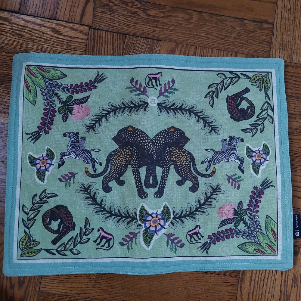 Ardmore South African Artisian Green Animal Print Fabric Placemats
